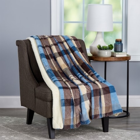 HASTINGS HOME Blanket Throw - Oversized Plush Woven Polyester Sherpa Fleece Plaid Throw - Breathable (Horizon) 112907UPV
